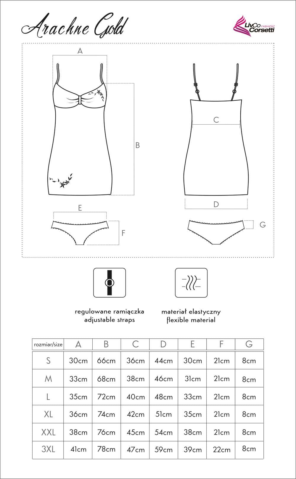 Zmysłowa Koszulka Damska Arachne Gold Złoty LC 18006 LivCo Corsetti Fashion