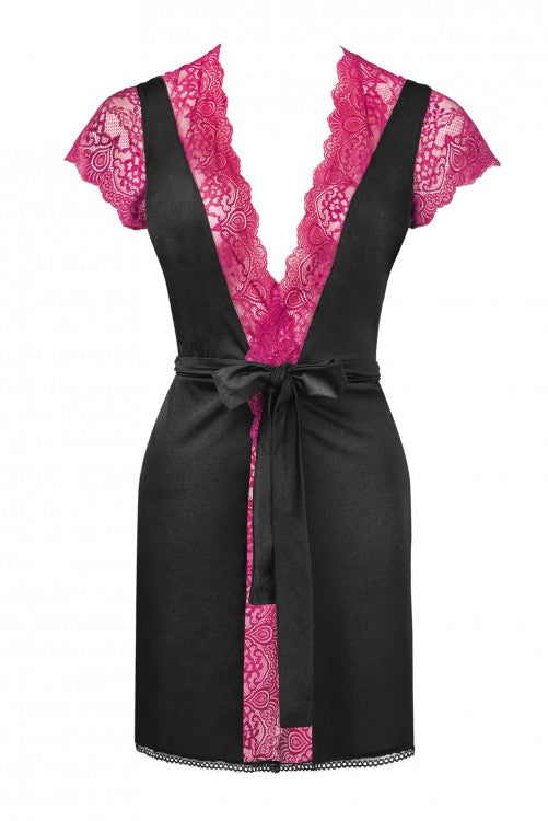 Szlafrok Kumiko LC 90428 Pink Rosses Collection Black Czarny LivCo Corsetti Fashion