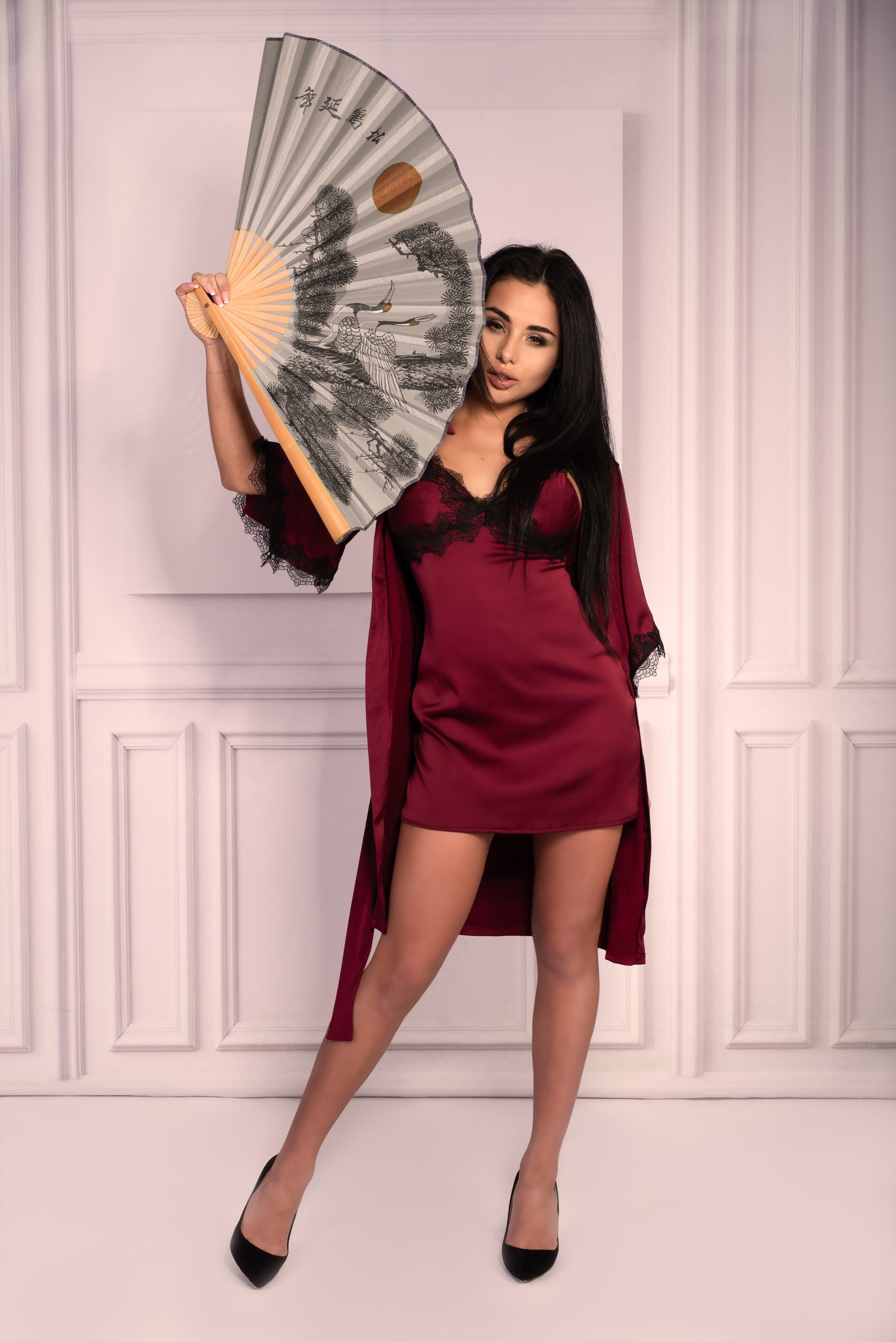 Szlafrok Aresmina LC 90564 Cherry Mahogany Callection Burgundy Bordowy LivCo Corsetti Fashion