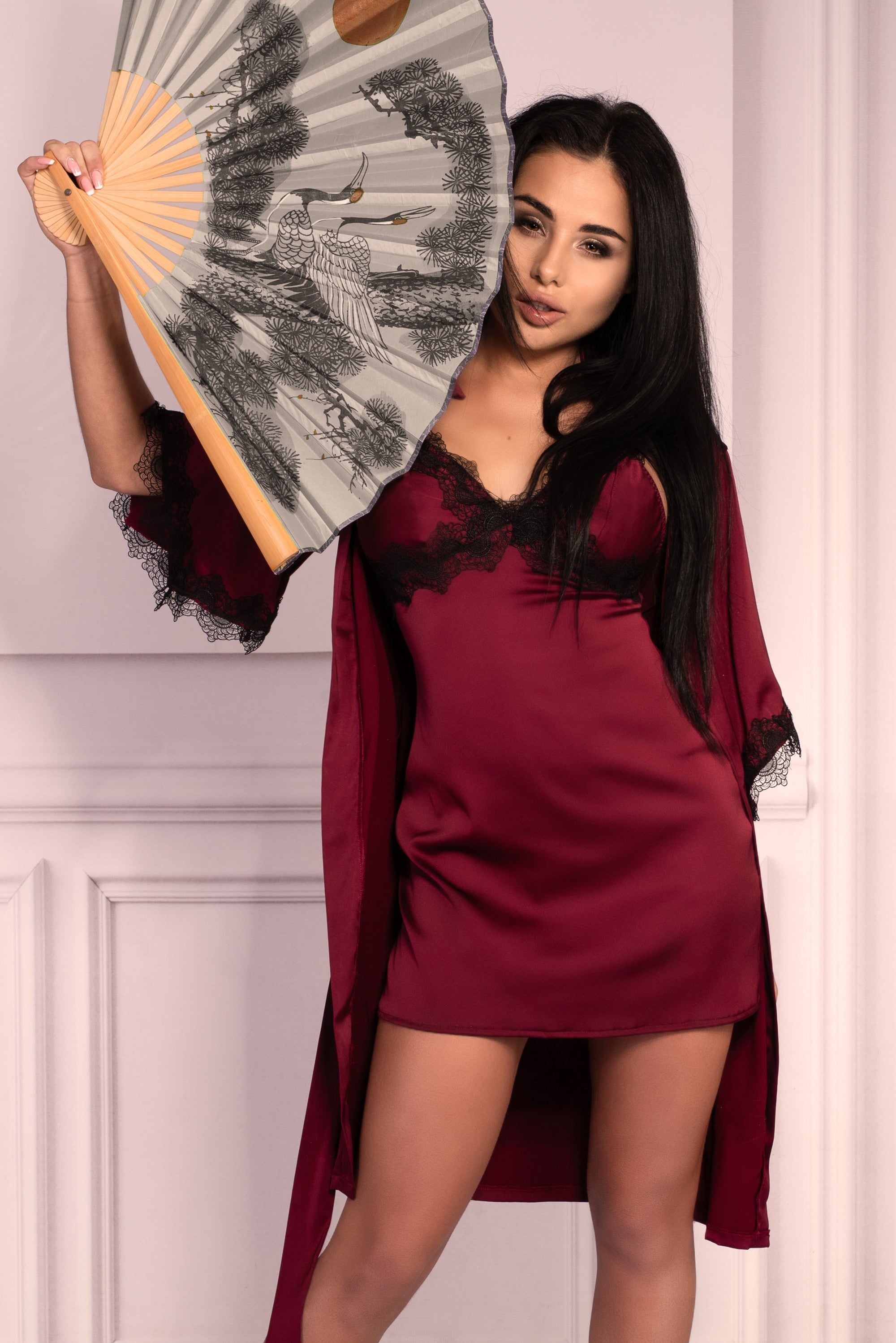Szlafrok Aresmina LC 90564 Cherry Mahogany Callection Burgundy Bordowy LivCo Corsetti Fashion