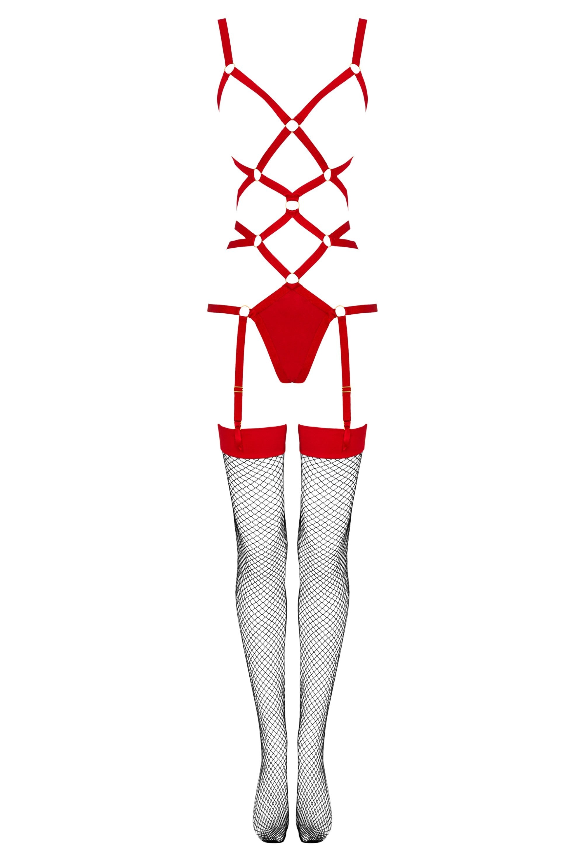 Thiara Red/Czerwone zmysłowe body z pończochami LivCo Corsetti Fashion