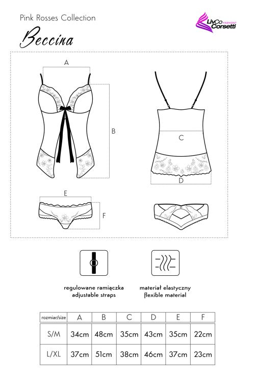 Zmysłowa Koszulka Damska Beccina LC 90430 Pink Rosses Black Czarny Collection LivCo Corsetti Fashion