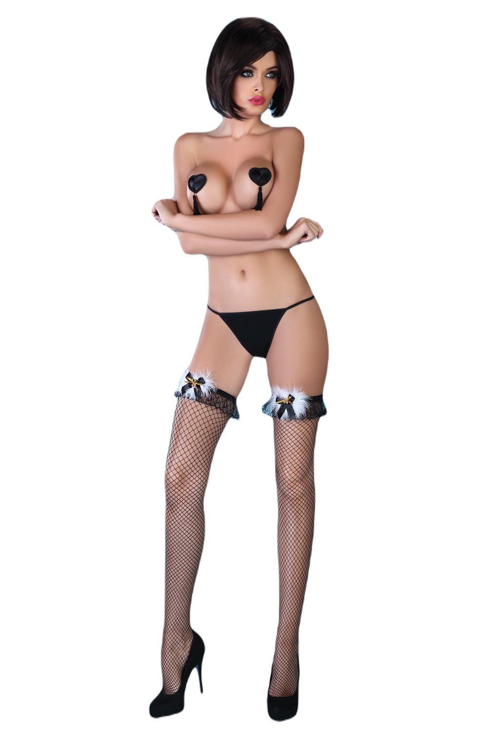 Pearl Czarne pończochy z puszkiem LivCo Corsetii Fashion